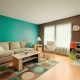 brown and teal living room color style