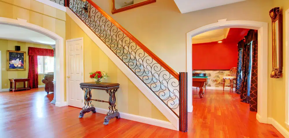 Large hallway with gold and red walls