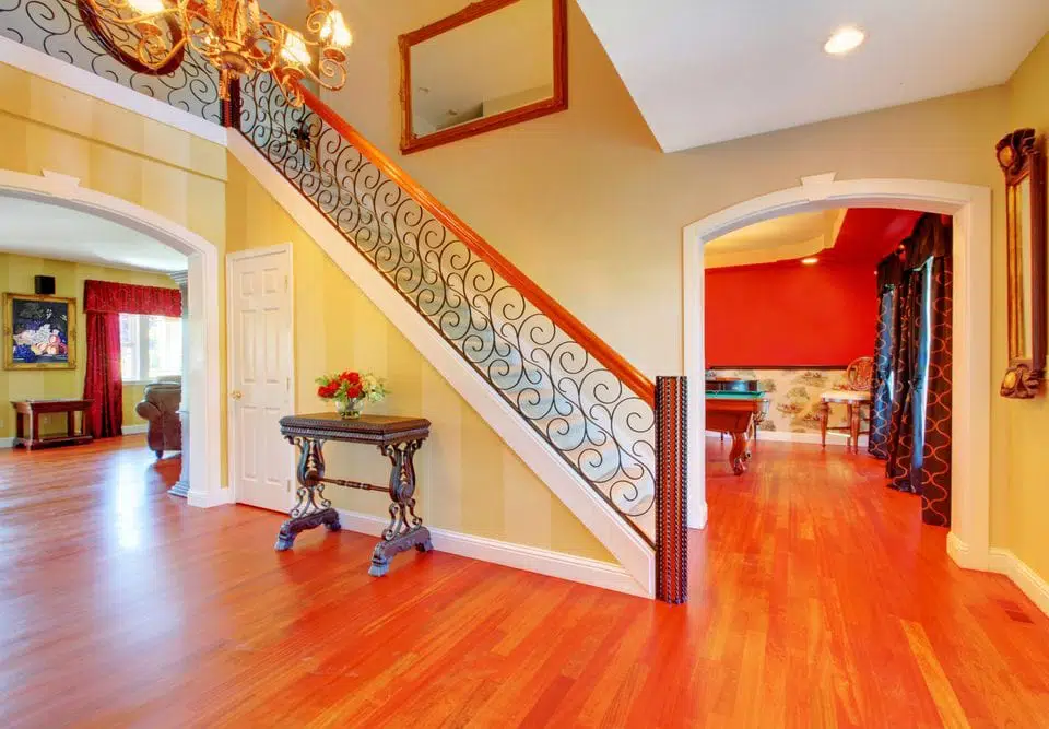 Large hallway with gold and red walls